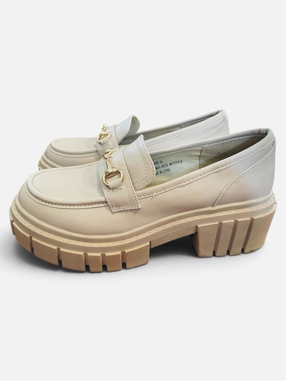 Steve Madden Cream Chunky Loafers with Gold Bit